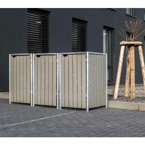 HIDE Hide Mülltonnenbox 240l Holz; 3er Box natur grau 3er Box