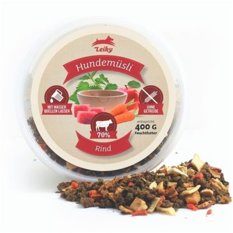 Muesli de ternera y verduras para perros  Muestra de 100 g  Dieta BARF seca  Leiky