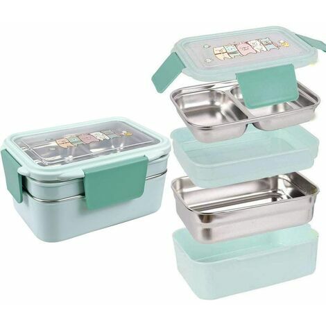 1.5L Double Layer Bento Lunch Box 2 Tier Stainless Steel Kitchen Food  Containers