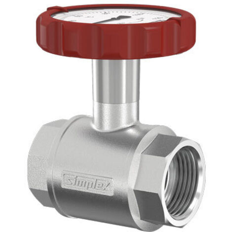 Muffen-Kugelhahn PN 16, G 1 Zoll mit rundem Thermometergriff (rot, Ø 63 mm)