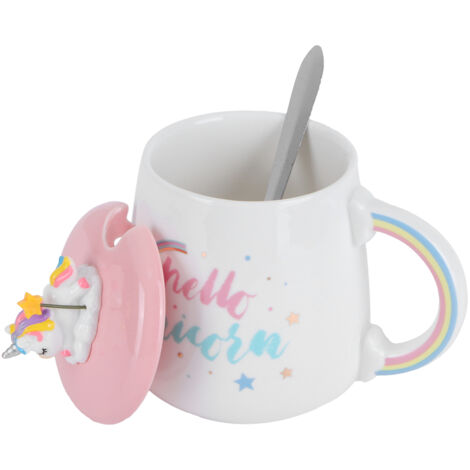 Mug à café en céramique mignonne avec cuillère et couvercle, accessoire de boisson design - Modèle 3