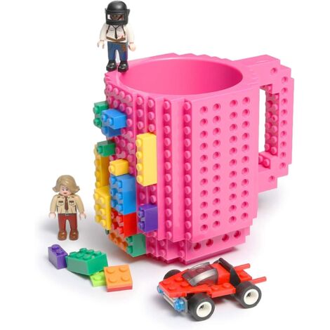 Mug à construire en briques, tasse fantaisie amusante à monter soi-même avec blocs de construction, cadeau créatif pour enfants, hommes et femmes, Noël, anniversaire (Rose)