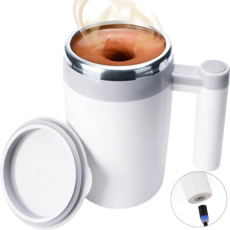 Mug auto-mélangeur rechargeable avec 2 agitateurs intégrés, étanche, idéal pour le lait ou le chocolat chaud au bureau, à la cuisine ou en voyage (414 ml). Cadeau idéal.