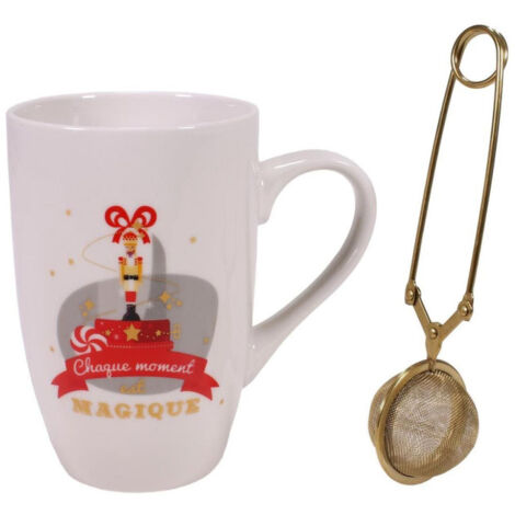 Mug avec Infuseur "Noël" 30cl Blanc & Or