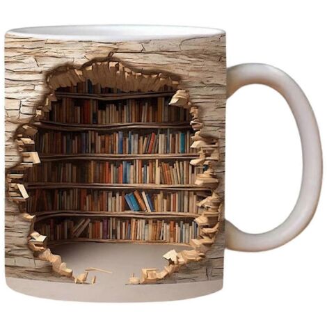 Mug bibliothèque 3D, tasse en forme d'étagère de bibliothèque, BAs illustré