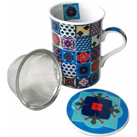 Mug Bleu en porcelaine avec infuseur - Carreaux de ciment