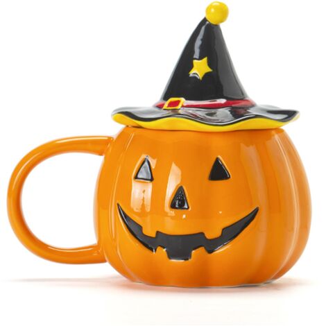 Mug citrouille avec couvercle, design mignon et amusant, idéal pour Halloween, les fêtes et les cadeaux, orange