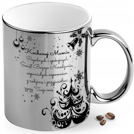 Mug de Noël argenté, cadeau pour maman de la part de ses enfants (fils/fille), prénom de Noël