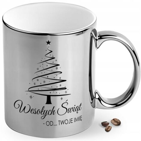 Mug de Noël argenté personnalisé avec votre nom + votre nom