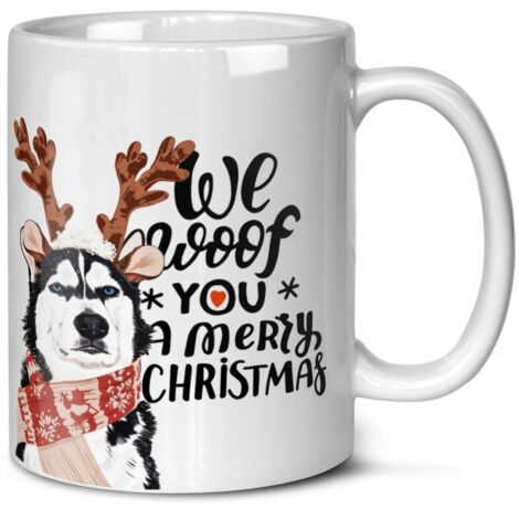 Mug de Noël avec un husky malamute, cadeau idéal pour les maîtres de chiens.