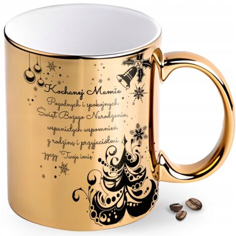 Mug de Noël doré à offrir à maman avec votre nom + votre prénom