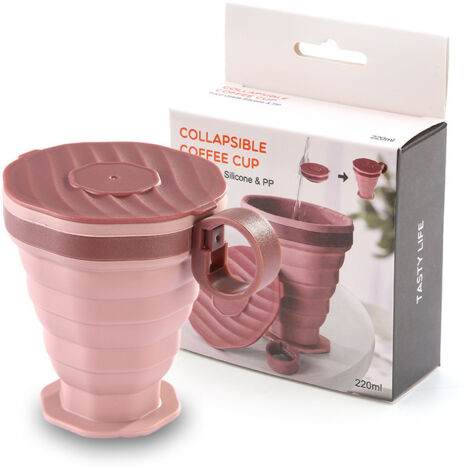 Mug de voyage pliable avec couvercle – Tasse à café/eau – Silicone – Rose –