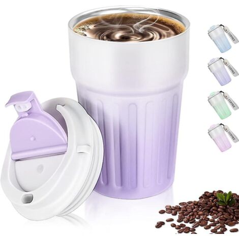 mug En Acier Inoxydable 400ml (violet) Impermable, Mug Isotherme Pour Le Caf Et Le Th, Sans Bisphnol A (bpa), Rutilisable, Mug Isotherme En Acier,