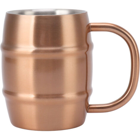 Mug en Acier Inoxydable Double Paroi Isolante pour Bière, Lait ou Thé, Design Ergonome et Sécuritaire, Couleur Cuivrée