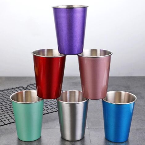 Mug en acier inoxydable, mug à thé/verre à bière glacée, pratique et durable, facile à transporter, pour les activités extérieures et intérieures (6 pièces)