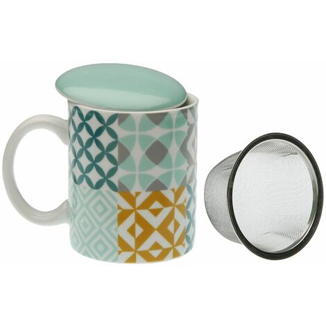 Mug en porcelaine avec infuseur - Carreaux de ciment vert