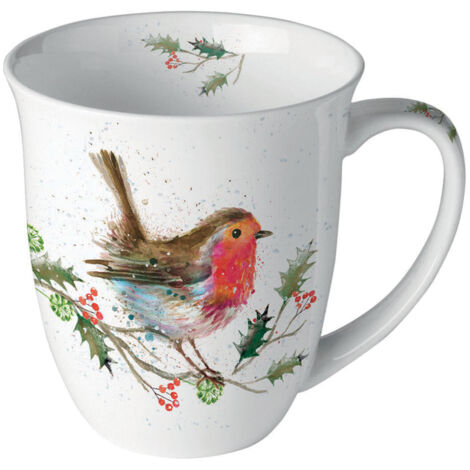 Mug en porcelaine fine Rouge-gorge de Noël