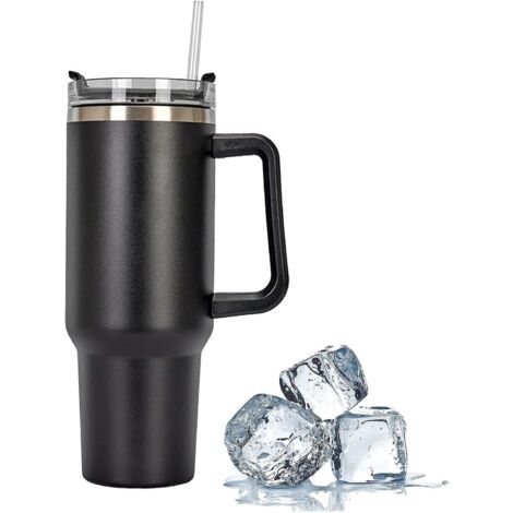 mug Isotherme 40oz Avec Poigne - Noir, Mug  Caf Isotherme Avec Poigne Et Paille Mug  Caf En Acier Inoxydable, Mug De Voyage  Double Isolation Sous
