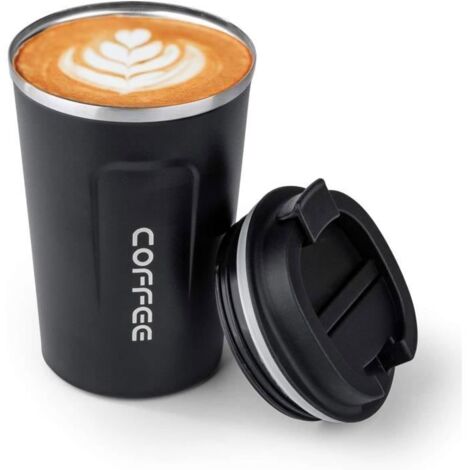 Mug isotherme - Acier inoxydable - 380 ml - Anti-fuite - Sans BPA - Noir