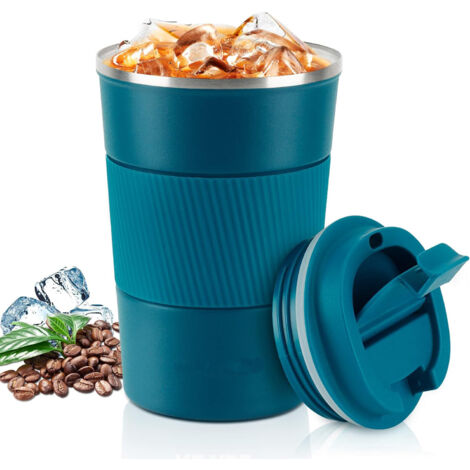 Mug isotherme avec couvercle étanche, couleur bleue, capacité 380 ml