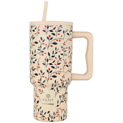Mug isotherme avec paille 900 ml Bloom Beige