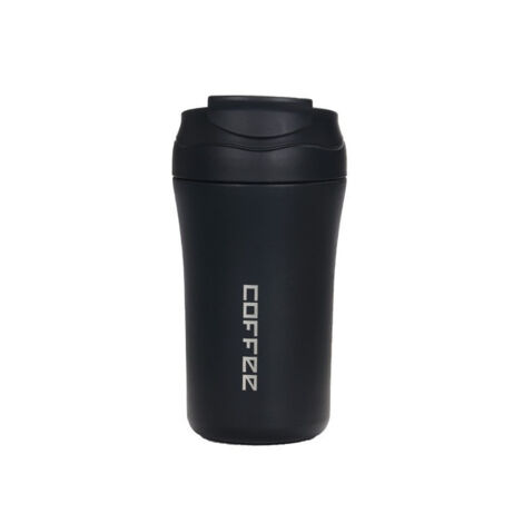 Mug isotherme avec paille intégrée, 400 ml, couleur noire, format pratique pour boisson à emporter