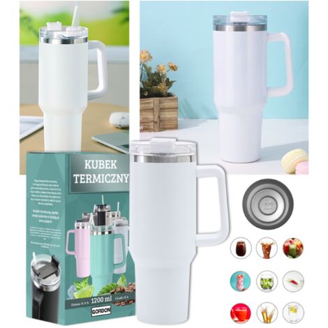 Mug isotherme blanc MagiCook 1200 ml avec paille, style USA, blanc