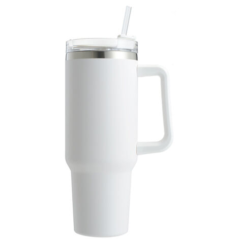 Mug isotherme de voyage Charger 1,2 L avec poignée  Gobelet en acier inoxydable à double paroi sous vide avec paille et couvercle, blanc