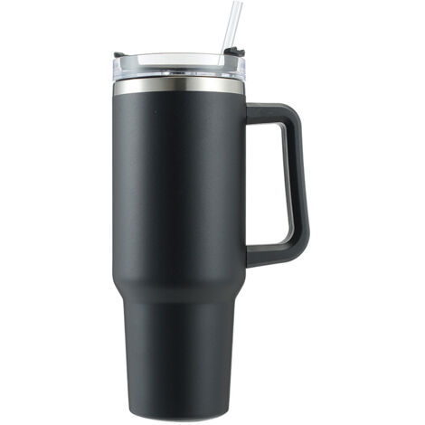 Mug isotherme de voyage Charger 1,2 L avec poignée  Gobelet en acier inoxydable à double paroi sous vide avec paille et couvercle, noir