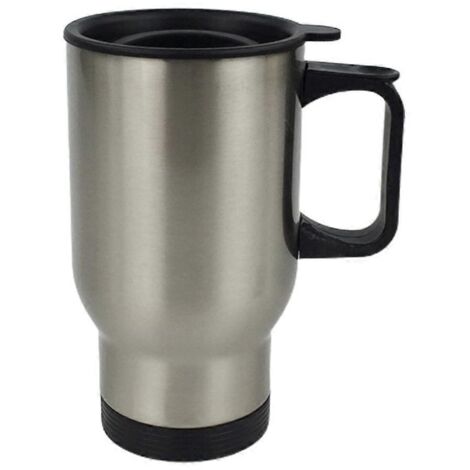 Mug isotherme de voyage vierge en acier inoxydable argenté de 450 ml avec couvercle et poignée pour impression par sublimation à chaud