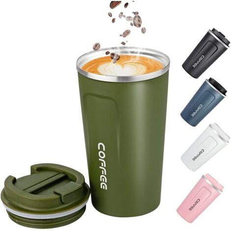 Mug isotherme double paroi en acier inoxydable vert foncé 510 ml, étanche