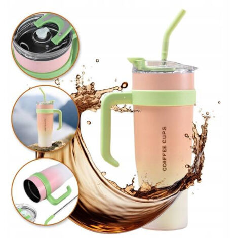 Mug isotherme ECARLA avec anse et paille 1200 ml Pêche BD23R