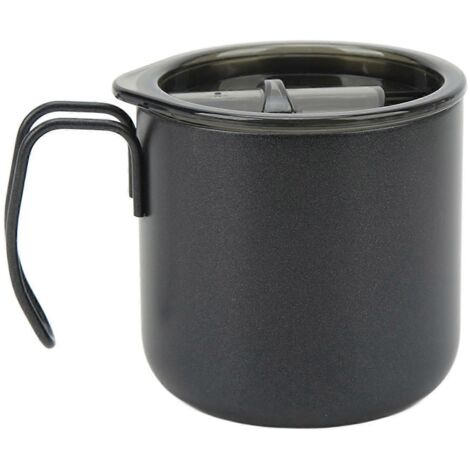 Mug isotherme en acier inoxydable 350 ml (12 oz) à double paroi avec anse, idéal pour le camping et le café. Couleur : noir.
