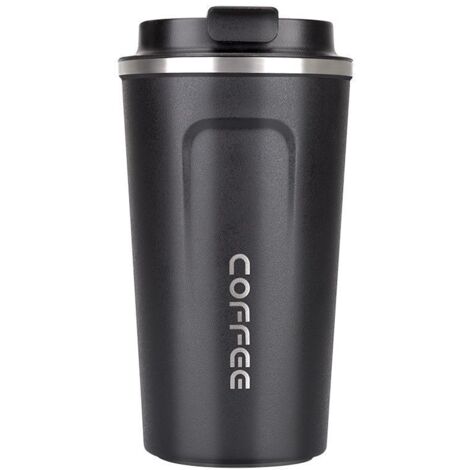 Mug isotherme en acier inoxydable, 380 ml, portable, noir, idéal pour le café et le thé –