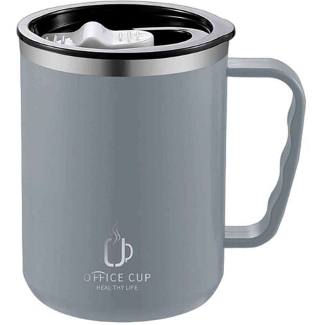 Mug isotherme en acier inoxydable avec poignée et couvercle, 473 ml (16 oz), double paroi, pour vos voyages.