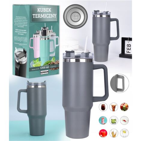 Mug isotherme MagiCook gris 1200 ml avec paille style américain Gris