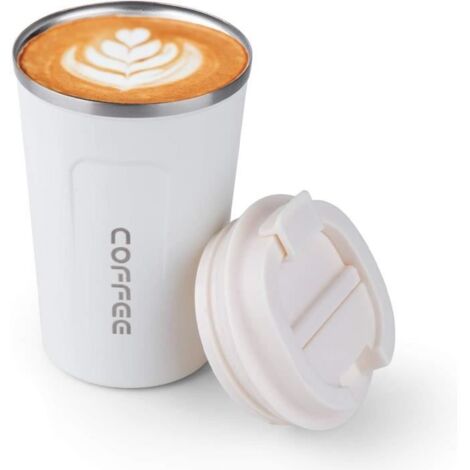 Mug isotherme - Marque - 380 ml - Anti-fuite - Sans BPA - Blanc