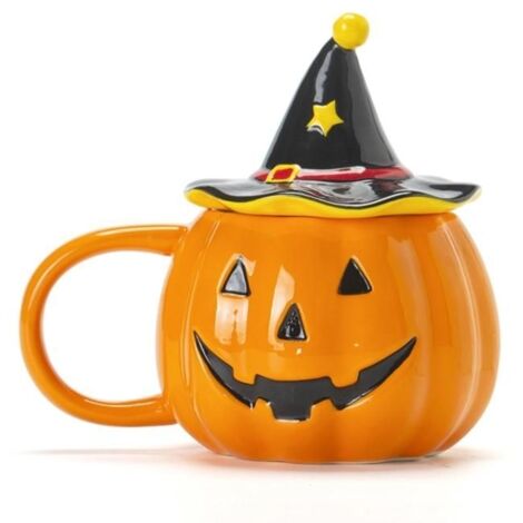 Mug lanterne citrouille avec couvercle, design mignon et amusant, parfait pour la décoration d'Halloween, les fêtes et les
