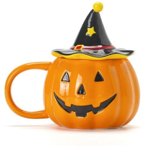 Mug lanterne citrouille avec couvercle, design mignon et amusant, parfait pour la décoration d'Halloween, les fêtes et les cadeaux.