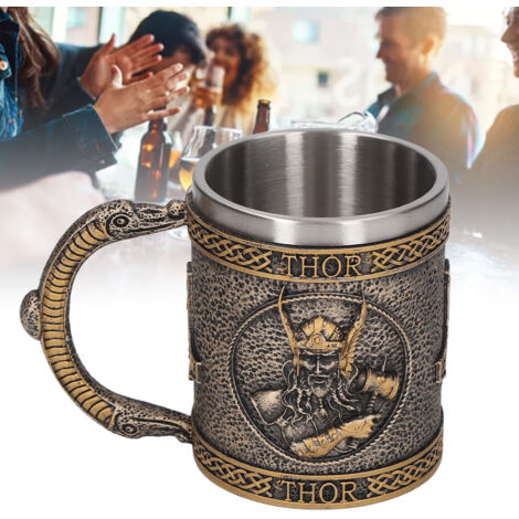 Mug Medieval Mug Moderne avec Doublure Inox 304, Design Antique Bronze à Peinture Manuelle, Résine Finie, Capacité Grande pour Bar Café Restaurant
