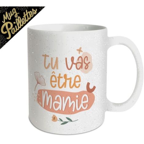 Mug - STC - 'Tu vas être mamie' - Céramique - Blanc - Paillettes