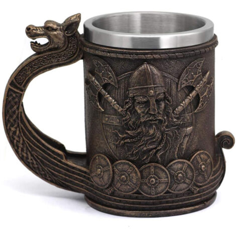 Mug viking tête de mort en acier inoxydable, chope pour bière et café modèle GN-9130