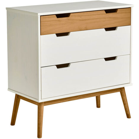 MUGAN - Commode 3 Tiroirs Blanc et Pin Naturel