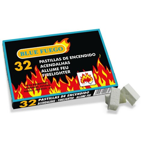 Caja de 32 pastillas de encendido BLUE FUEGO para chimeneas, estufas o  barbacoas