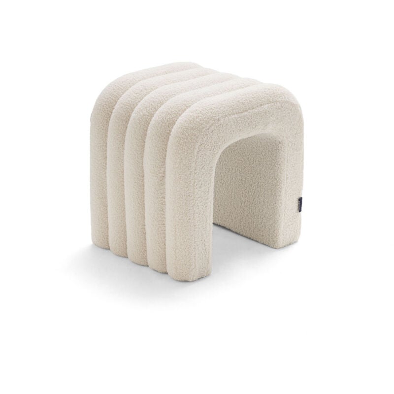Tabouret rembourré en tissu bouclette - Blanc - mui