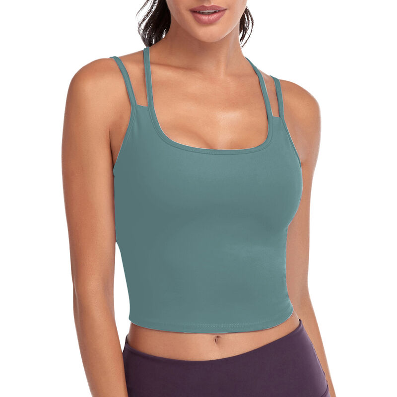 

Mujeres 2-en-1 Camisola Sujetador deportivo Almohadilla extra¨ªble Correas cruzadas Chaleco Yoga Fitness Slim Solid Crop Top,Turquesa