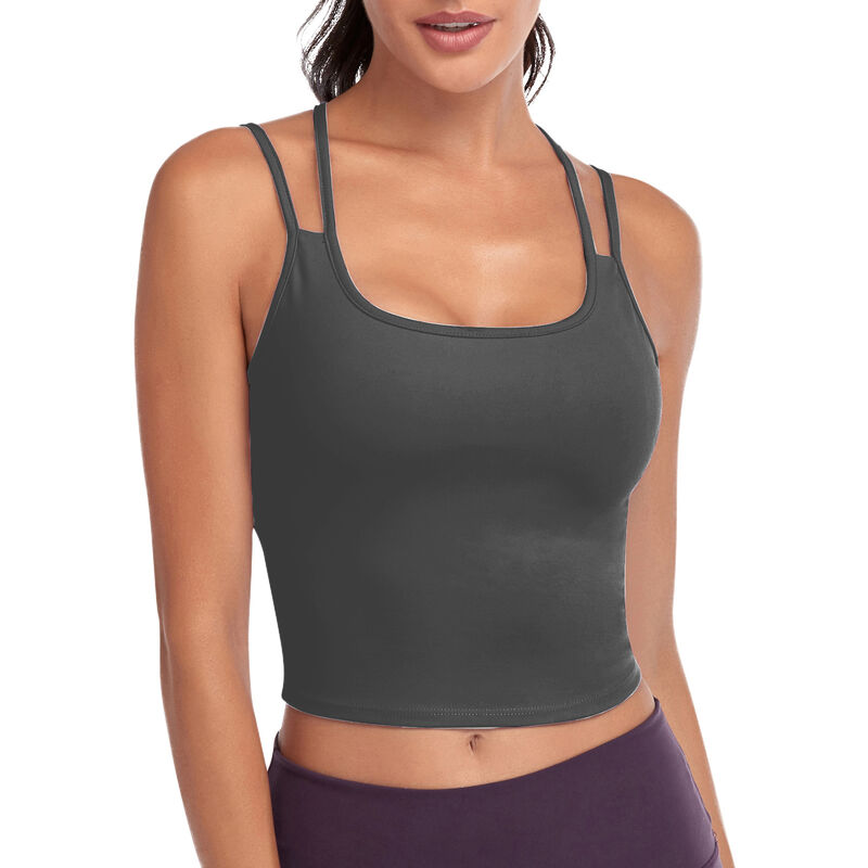 

Mujeres 2-en-1 Camisola Sujetador deportivo Almohadilla extra¨ªble Correas cruzadas Chaleco Yoga Fitness Slim Solid Crop Top,Gris