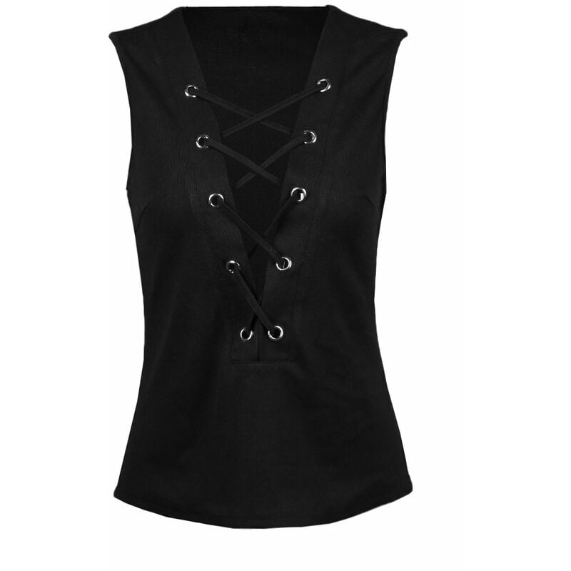 

Mujeres atractivas Crop Top Strappy Tank Tops Plunge V-Cuello con cordones Sin mangas Solido Chaleco delgado Negro / Gris,Negro, XXXXL