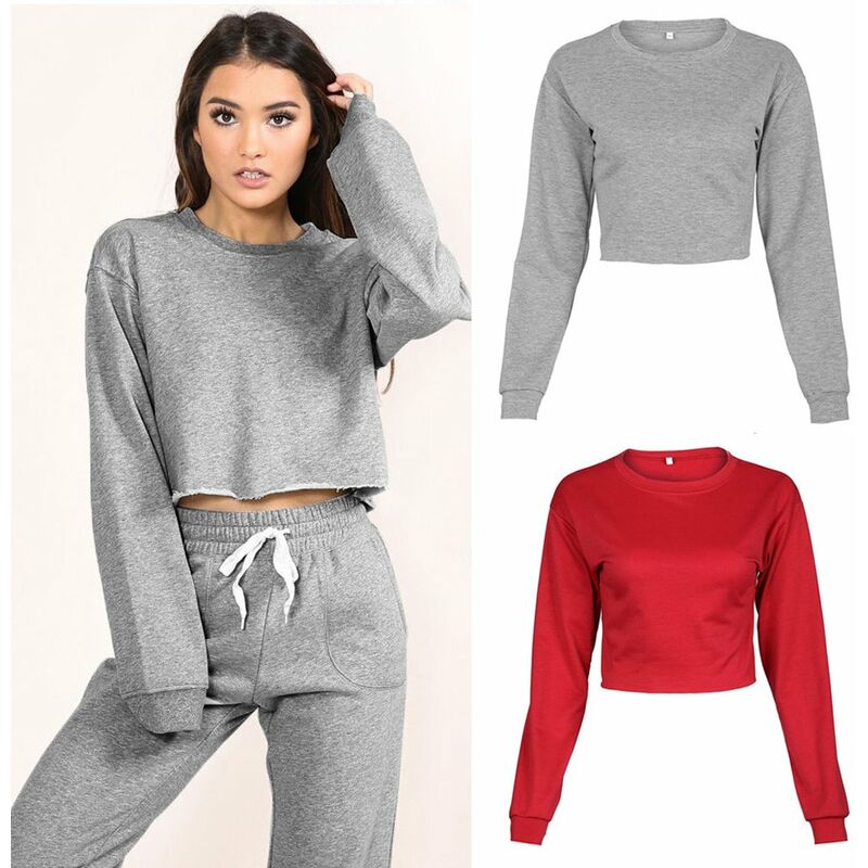 

Mujeres Sport Yoga Crop Top Blusa O-Cuello Mangas largas Ropa deportiva informal Pullover Top Camiseta, Rojo, M