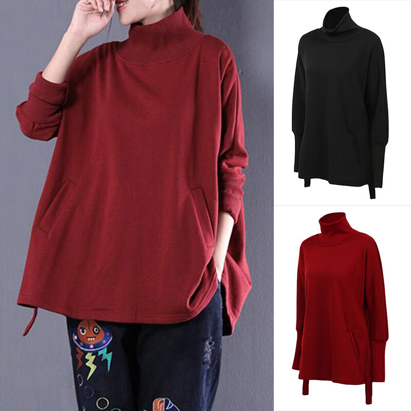 

Mujeres Sudaderas con capucha solidas Cuello de tortuga Bolsillos de manga larga Blusa suelta Tallas grandes Tops Negro / Borgona,Negro, M